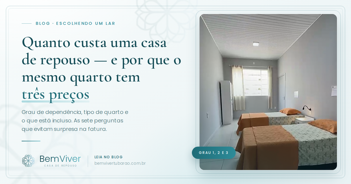 Quarto da Casa de Repouso Bem Viver com duas camas, janela ampla e iluminação natural